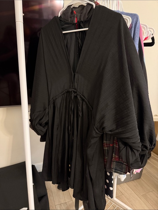 Free People Tops - Free People - Black Women's V-Neck Drawstring Mini Tunic Dress